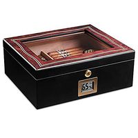 Retro Style Cigar Humidor,High Capacity Cedar Wood Wooden Cigar Storage Box with Humidity Meter/Humidifier/Keys