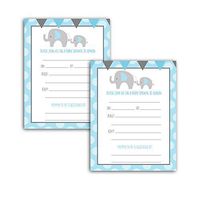 Blue Elephant Boy Baby Shower Invitation Cards Fill-in (20-Count)
