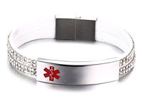 JF.JEWELRY Medical Alert ID Bracelet for Women with 2-Layers Velvet & Rhinestone Link 6.7",White,Free Engraving