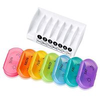 Portable 7 Day Pill Box Safey Mini Pills Organizer Weekly AM/PM Rainbow Vitamin Fish Oil Compartments Container Planner Box for Travel Outdoor