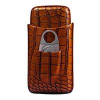 MJCXJH Cigar Box, Crocodile Skin Cigar Set Cigar Box Portable Portable 2 Sticks moisturizing Box Leather case Leather Tube with Scissors (Color : Multi-Colored)