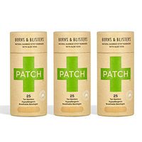 PATCH Eco-Friendly Organic Bamboo Bandage Strips for Burns & Blisters Hypoallergenic Wound Care for Sensitive Skin, Compostable & Biodegradable Latex Free Plastic Free Zero Waste Aloe Vera 25ct(3pack)