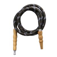Mya Wooden Handle with Metal Tip Leather Wrapped Hookah Hose - Black