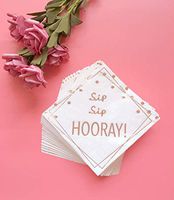 50 Rose Gold Foil Cocktail Napkins with Sip Sip Hooray | Folded 5 x 5 Inches Disposable Party Napkins | 3-Ply White Paper Napkins Ideal for Bachelorette, Luncheon, Bridal Shower, Birthday, Engagement