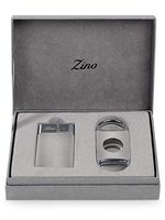Personalized Zino Gift Set ZM Single Torch Cigar Lighter and Cutter Gift Set with Free Laser Engraving (Chrome)