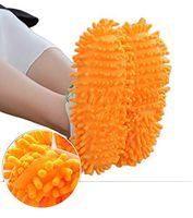 1 Pair Unisex Washable Dust Mop Slippers Shoes Multi-Function Microfiber Foot Socks Floor Cleaning Tools Shoe Cover for Bathroom, Office, Kitchen, House Polishing Cleaning (Orange)