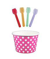 Black Cat Avenue Paper Ice Cream Cups with Spoons Combo, Polka Dot, Pink, 8 Ounce, 50 Pack