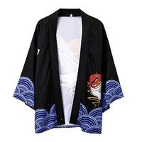 Litetao M Black 592885 (Men's Kimono Cardigan Jacket Japanese Style Flying Crane Seven Sleeves Open Front Coat Floral Printed Kimono Cardigan Jackets Top)