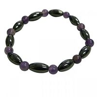 Magnetic Hematite Bracelet with Purple Beads Size 7.5