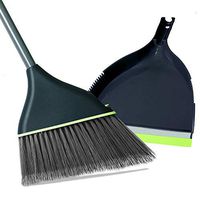 Guay Clean Angled Broom and Dustpan Set with Adjustable Handle - Easy Sweeping for Home Kitchen Office Floor - Collects Dust Dirt Debris - Built-in Broom Comb - Green