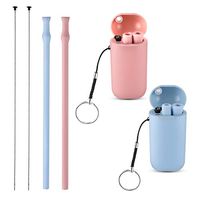 Vantic Collapsible and Reusable Silicone Straws, Portable Folding Drinking Straws, BPA Free with Travel Case & Cleaning Brush, suitable for 20 or 30 oz Tumblers-Pink&Blue Case