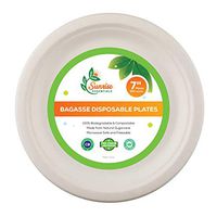 (7" Plate,100 Count) Disposable Biodegradable Compostable Appetizer/Desert Plates, Eco Friendly Heavy Duty, Plastic and Paper Plates Alternative (White)100% Natural made from Sugarcane Fiber Plant