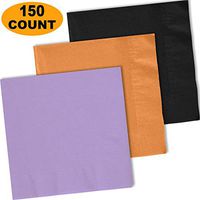 150 Lunch Napkins, Lavender, Autumn Orange, Midnight Black - 50 Each Color. 2 Ply Paper Dinner Napkins. 6.5" folded, 13.5" unfolded.