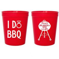 I Do BBQ, Wedding Shower, Red Plastic Stadium Cups (10 cups)