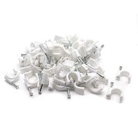 Cyful 12mm/0.47'' Round Cable Wire Clips Cable Management Cord Tie Holder Coaxial Nails Tacks for RG6 RG59 CAT5 CAT6 RJ45,Pack of 100