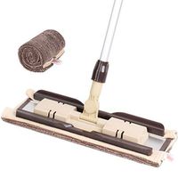 ZXW mops- Household Khaki Clip-on Flat Mop, Home Hotel Universal Rotating Flat Mop (color : Khaki, Size : 40x12x105-135cm)