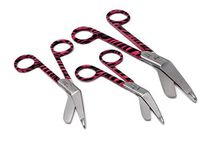 Set of 3 pcs Heavy Duty Round Pink Black Zebra Pattern Handle Color Lister Bandage Scissors 4.5", 5.5",7.25", Stainless Steel
