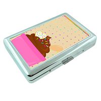 Ice Cream Em2 Hip Silver Cigarette Case Id Holder Metal Wallet 4" X 2.75" RFID Protection
