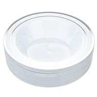 Disposable Plastic Bowls - 30 Pack - Silver Trim Real China Design - Premium Heavy Duty - By Aya's Cutlery Kingdom