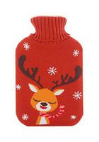 Large 2 Liter Classic Rubber Hot Water Bottle with Red Soft Knit Cover Deer Baby