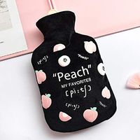 Natural Rubber Hot Water Bottle Plush Warmer Set 1 Liters A Lovely Fruit Pattern (Black)