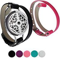 Essential Oil Diffuser Bracelet, Aromatherepy Locket Bracelet, 2 Interchangeable Bands, 5 Colored Oil Pads (Floral)