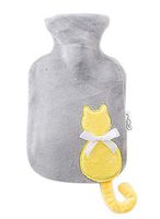 Small Plush Creative Rubber Hot Water Bottle, Gray and Cartoon Cat