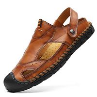 Yomiafy Men's Soft Leather Closed Toe Sandals Breathable Outdoor Casual Beach Slipper (US:8, A Nice Red)