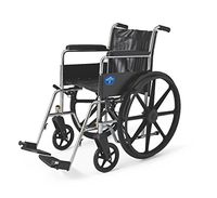 Medline Excel 2000 Wheelchair, 18" Wide Seat, Full Length Permanent Arms, Permanent Footrests, Chrome Frame