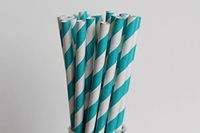Teal Striped Paper Straws (75)