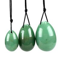 RSkull 100% Set of 3 Natural Yoni Eggs, Green Aventurine Hand-Carved Decro&Gift Massage Balls Drilled Jade Eggs Ben Wa Ball for Women Kegel Exercise Vaginal Tighten Arouse Sexual Desire