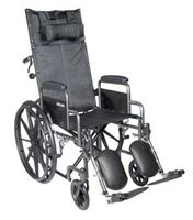 Reclining 18" Wheelchair, Steel Frame, Black, Detachable Desk Arm, Swing Away Elevating Foot Rest, 300 Lb. Capacity
