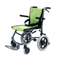 YL Aluminium wheelchairs, Portable Push Transport Lightweight Transit Travel Chair, Removable Flip up arm Rests, Front and Rear Solid Wheels Puncture Proof Tyres, Green