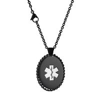 linnalove Black Oval Medical ID Necklace for Women with Free Engraving