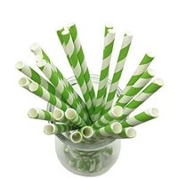 Pack of 200 Paper Straws Party Decoration Striped Drinking Straws for Birthday, Wedding, Christmas, Celebration Parties(Green).