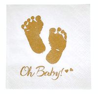 100 Baby Shower Napkins Custom Oh Baby Design - Party Decorations - 3 Ply Beverage, Cocktail Napkins - Perfect Boy and Girl Baby Shower Serviettes - True to Color Gold Feet Prints