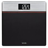 Taylor 440 Lb. Capacity Matte Black Digital Bathroom Scale with Walnut and Satin Metal Accents