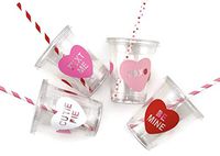 Pink Red Valentines Day Party Cups - 12 Set Plastic Lid Straws Supplies Decorations Favor