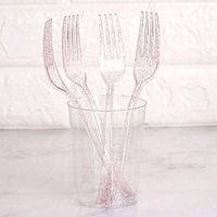 Tableclothsfactory 100 pcs Blush/Rose Gold Glittered Disposable Plastic Fork for Wedding Party Banquet Events Candy Buffets Dinnerware