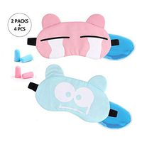 Sleep Eye Mask Pack 2 for Women Girls Boys Kids,Cute Gel Cartoon Cold Hot Sleeping Mask Soft with Adjustable Strap for Puffy Eyes,Dry Eyes,Insomnia,Migraines, Headaches Relief with 2 Pack Earplugs