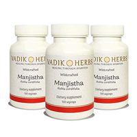 Certified Organic Vadik Herbs Manjistha (Rubia cordifolia) Powder 3 Bottles Capsules | Promotes Healthy Skin, Blood Cleanser, Natural Antioxidant, Promotes Healthy Flow of Blood and Urine