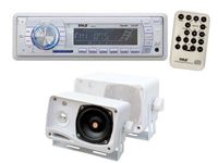 Pyle Audio Package for the Car/Truck/SUV/Boat, PLMR18 AM/FM MPX Radio with SD/Memory-Card Slot and USB + 3.5" 200w 3-Way Weatherproof Mini Box Speaker System