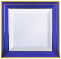 Square Splendor 5507-WH-BG 7.25" Square Dessert Plate with Cobalt Foil Rim Detail (12 Pack), White/Blue