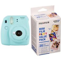 Fujifilm Instax Mini 9 Instant Camera Ice Blue w/ Fujifilm Party Value Film Pack