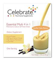 Celebrate Essential Multi 4 in 1 Multivitamin Calcium and Protein Shake - Vanilla Cake Batter - 7 Single Serve Packets
