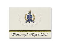 Signature Announcements Westborough High School (Westborough, MA) Graduation Announcements, Presidential style, Basic package of 25 with Gold & Blue Metallic Foil seal