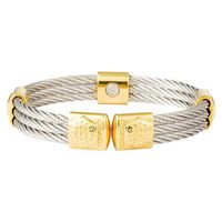 Divoti Tri-Cord Stainless 2-Tone 316L Cable Cuff Magnetic Bracelet for 7.5"+ Wrists - w/PVD Gold - 70