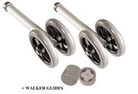 Heavy Duty Bariatric Walker Wheels Pair, Universal Replacement Wheel Kit for Walkers with Free Walker Glides Accessories Double 5" Wheels with Glide Tips 1/pr by Healthline Trading