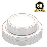 TOROTON 60 Pieces Plastic Plates with Rose Gold Rim, Heavy Duty Disposable Plastic Plates for Wedding Party, 30 Dinner Plates 10.25'' and 30 Salad Plates 7.5'' Combo