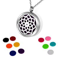 HOUSWEETY Aromatherapy Essential Oil Diffuser Necklace-Stainless Steel Lotus Locket Pendant,11 Refill Pads (Engraving)